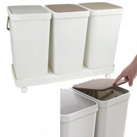   Set di 3 Bidoni della Spazzatura su Piattaforma Ruotabile, capacità 20L ciascuno