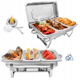   Scaldavivande Chafing Dish 9L in Acciaio Inox con Gambe Pieghevoli per Catering e Buffet