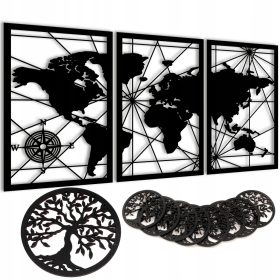   Decorazione Murale XL in HDF Nera con Design "Albero della Vita" e 8 Sottobicchieri Gratuiti