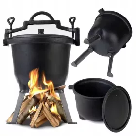   PENTOLA IN GHISA UNGHERESE PENTOLA DA CACCIA PER FUOCO DA CAMPEGGIO ARROSTI GRIGLIA 15 L