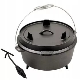   PENTOLA IN GHISA 5L APPESA AL FUOCO 2IN1 PENTOLA OLANDESE + PADELLA PER FRIGGERE
