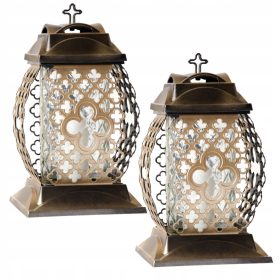   2x Luminarie Sacre Dorate con Croce: Eleganza e Dedicazione per Cimiteri