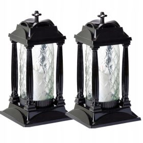   2x Luminaria Elegante Nero in Vetro per Cimitero con Colonne Decorative