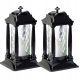 2x Luminaria Elegante Nero in Vetro per Cimitero con Colonne Decorative