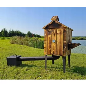  AFFUMICATORE DA GIARDINO CON RIPIANO IN LEGNO, COTTO