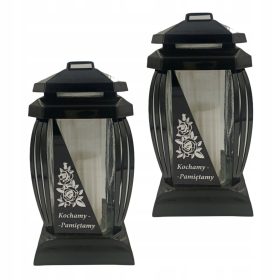   2x Luminarie Commemorative Eleganti in Vetro Nero per Tombe - Simbolo di Memoria e Amore