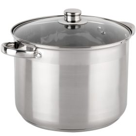   Pentola Alta da 25L in Acciaio Inox con Coperchio e Manici Rivettati - Perfetta per Cucina Professionale