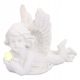 Angelo Decorativo Luminoso in Finta Gesso, Altezza 12cm