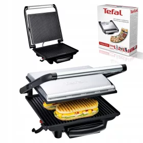   Tefal Contact, Panini, Grill elettrico pieghevole Grill elettrico multifunzione 2000W Argento/Grigio 2000 W