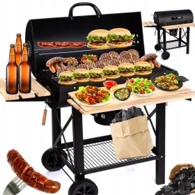    BARBECUE A CARBONE DA GIARDINO CON COPERCHIO CHIUSO TAVOLO PORTATILE BARILE BBQ PRO