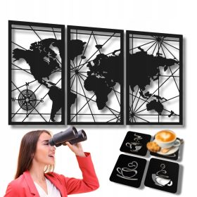   Cuadro Decorativo 3D en Negro Mate Con Set de Posavasos - Perfecto para Cualquier Ambiente