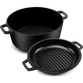    PENTOLA IN GHISA SMALTATA PER FUOCO INDUZIONE GAS COPERCHIO 5L GRANDE GRIGLIA XL