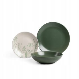   Servizio da Tavola BARI in Gres - 18 Pezzi Verde con Motivo Vegetale