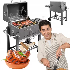    Barbecue a carbone da giardino con copertura e tavolino laterale 56x42 cm Solid Steel