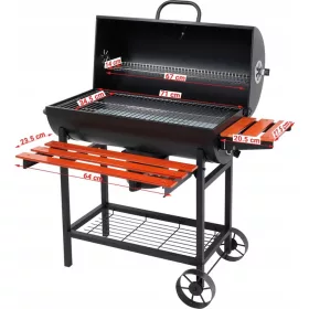    BARBECUE A CARBONE DA GIARDINO CON COPERCHIO E RIPIANI GRIGLIA A BARILE NERA 71x35cm