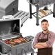  Barbecue a carbonella da giardino con coperchio, tavolino laterale, griglia in ghisa, solido 25 kg