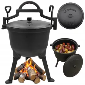    PENTOLA IN GHISA UNGHERESE PENTOLA DA CACCIA UNGHERESE FUOCO DA CAMPEGGIO ARROSTI GRIGLIA 10 L