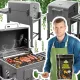  Barbecue da giardino con coperchio, tavolino laterale, griglia solida in ghisa + 4 kg di carbone