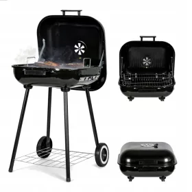    Barbecue a carbone da giardino con griglia grande e coperchio incernierato su ruote