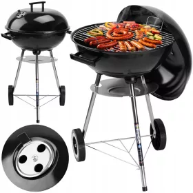    Barbecue a carbone da giardino con coperchio su ruote, grande griglia, cassetto cenere da 41 cm