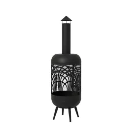 Cesto porta fuoco per camino in metallo nero altezza 139 cm