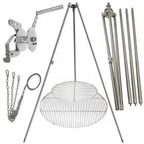    Treppiede per griglia da giardino 200cm acciaio inox 2 griglie 50 e 80cm bobina corda