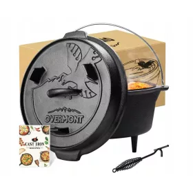    Overmont Dutch Oven Pentola in ghisa 2 in 1 per campeggio, falò, calderone da 4,2 l