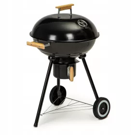    Barbecue a carbone da giardino durevole con coperchio, griglia rotonda, cassetto cenere da 44 cm, ruote