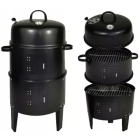    AFFUMICATORE DA GIARDINO GRILL CARBONE BOLLITORE 2 GRIGLIE TERMOMETRO SET 3in1