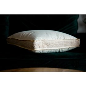   Cuscino in Piuma d'Oca 40x40 cm con Rifiniture in Pizzo e Doppio Bordo Dorato