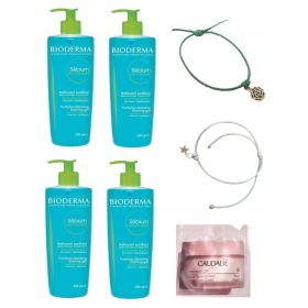   Bioderma Sebium Gel Moussant 4x 500ml con Braccialetti Gratis - Kit Pulizia Profonda