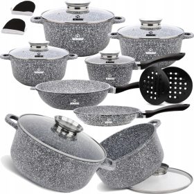   Set di Pentole in Alluminio con Rivestimento Marmoreo-Ceramico, 17 Pezzi + Accessori