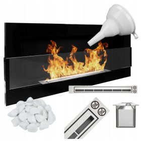   Biocamino 900x400 Nero Lucido con Vetro – Camino a Bioetanolo da Parete 2 kW con Bruciatore a 6 Punti TÜV