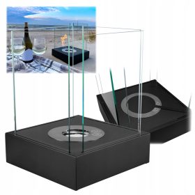   Mini Biocamino Sunset Garden Nero Opaco – Camino a Bioetanolo Portatile con Vetro, Compatto 2 kW