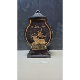   Znicz Vetro Nero "Alleluja" 30cm con Agnello Pasquale Dorato - Elegante e Raffinato