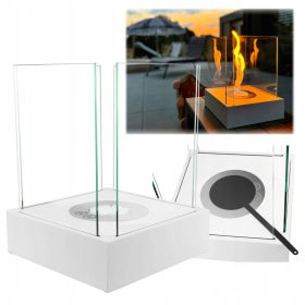   Mini biocamino Sunset Garden bianco opaco – camino a bioetanolo portatile senza fumo