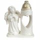 Lume Funerario in Gesso Bianco e Oro a Forma di Cuore con Angelo - 32 cm