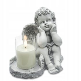   Angelo in Gesso con Lampada LED per Giardino e Tomba - Decorazione Elegante