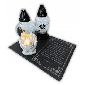   Base in Pietra per Candele con Incisione - Preghiera o Poesia Funebre