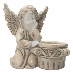   Angelo Decorativo per Tomba con Porta Candela e Fiore - Elegante e Raffinato