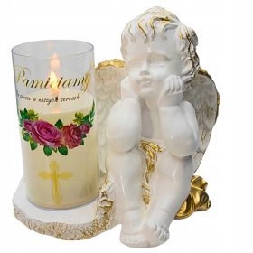   Angelo Dorato in Gesso con Candela LED - Un Simbolo di Memoria e Riflessione