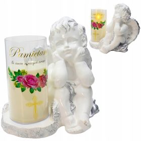   Angioletto Decorativo con Luce LED e Dedica "Ricordiamo" - Decoro Eterno per Tombe