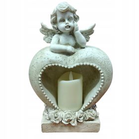   Angelo con Cuore e Candela LED - Elegante Decorazione Funeraria