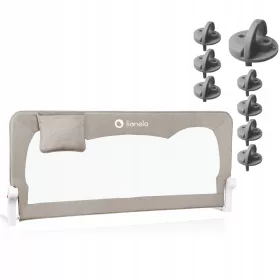   Ringhiera di sicurezza CANCELLO DI SICUREZZA LETTO ALTO 150x66 cm BEIGE Lionelo Hanna + Protezione dei contatti della presa GRIGIO 8x Lionelo