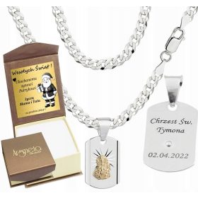    Catena per armatura in argento pieno di diamanti con medaglione con incisione gratuita