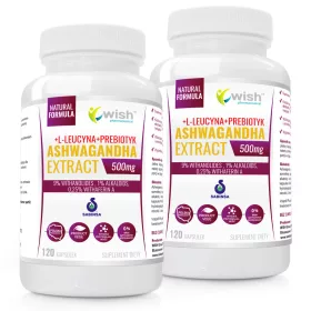   Integratore di Ashwagandha 500mg - Estratto Ricco di Withanolide e L-Leucina, Senza OGM e Adatto a Vegani - WISH Pharmaceutical®
